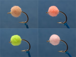Egg fly, dead egg, early girl, fluorescent green chartreuse, and late Mcroe image.